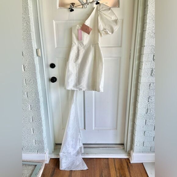 NWT Anthropologie Sachin & Babi Dova Puffed One-Shoulder Bow Wrap Mini Dress - Picture 5 of 8